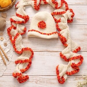 Cozy Cream and Orange Women Crochet Set